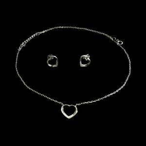 925 Sterling Silver Adjustable Heart Necklace and Earring Set